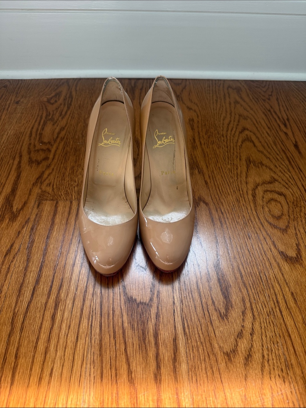 Christian Louboutin Patent Nude Round-Toe Pumps